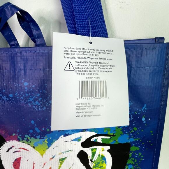 Set of 3 — Wegmans Blue Rainbow Heart Reusable Grocery Tote Bag w/ Liner NWT NEW - Picture 5 of 11